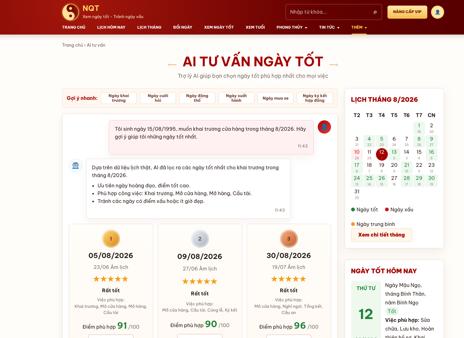 Source Code Website Lịch Âm & Phong Thủy WordPress - AI Tư Vấn Ngày Tốt - ảnh 6